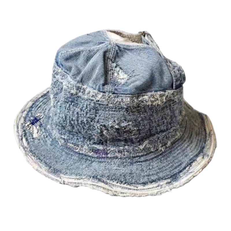 Bucket Hat Cotton - トレンディなレジャー用腐食風フィッシャーマンハット、ウォッシュドデニムレトロサンハット、冬用暖かい夏用日焼け止めキャップ