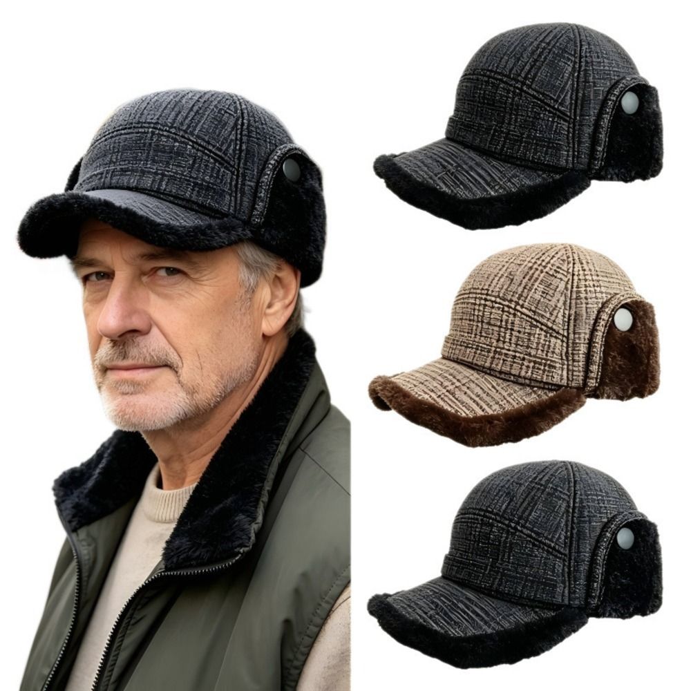 Trapper Hat Ear Flap - フリース裏地付きイヤーフラップフラットキャップ 防風 53-65CM 頭囲 保温帽子 レジャー用耳保護