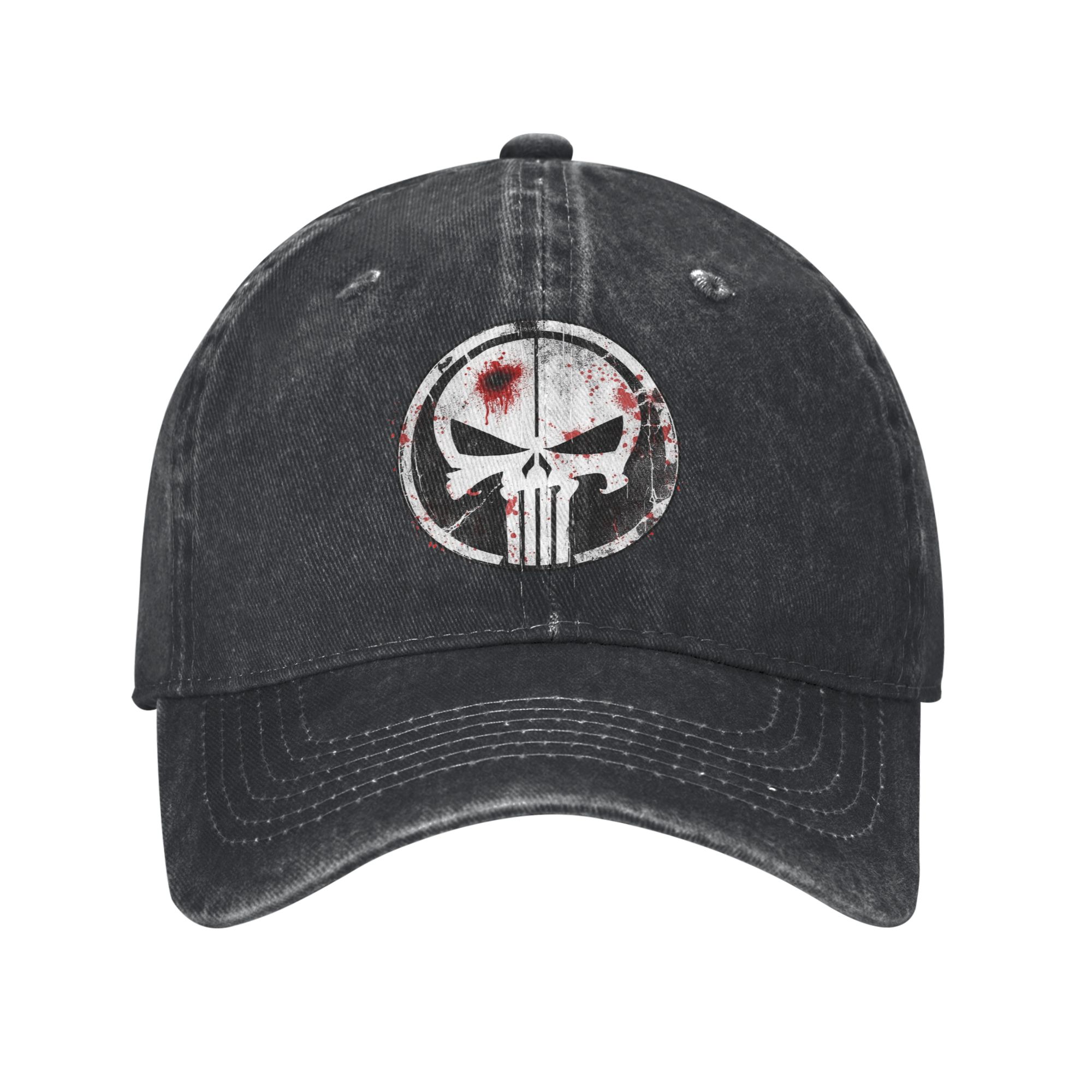 Skull Cap Helmet Liner - カジュアルなパニッシャーブラッドベースボールキャップ メンズ レディース ダメージ加工コットン サンキャップ アウトドア