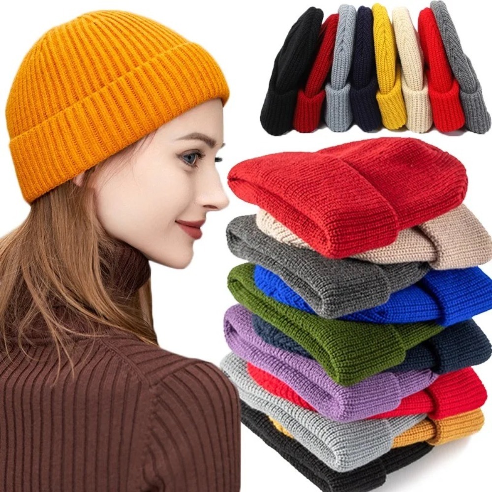 Beanie Cuffed Knit - 秋冬ユニセックスソリッドカラーカフ付きビーニークラシックリブニット暖かいスカルキャップアウトドアデイリーハット