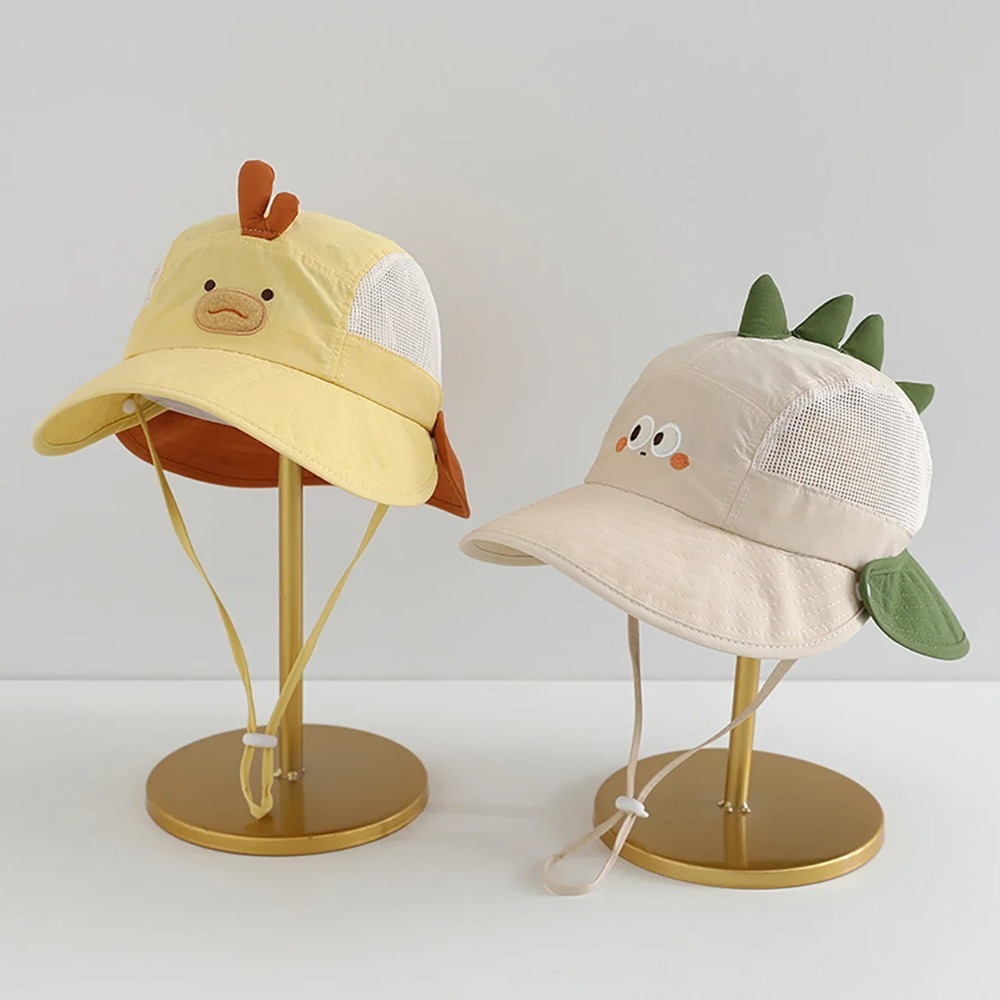 Bucket Hat Cotton - かわいい漫画風ベビービーチハット、クマとウサギの耳付き、通気性のあるメッシュサンバイザーキャップ、男の子と女の子のための夏のアウトドアパナマハット