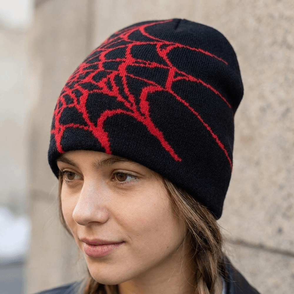 ゴシック調のソフトスパイダーウェブ柄ビーニーキャップ ストレ - Beanie Cuffed Knit のレビューと価格