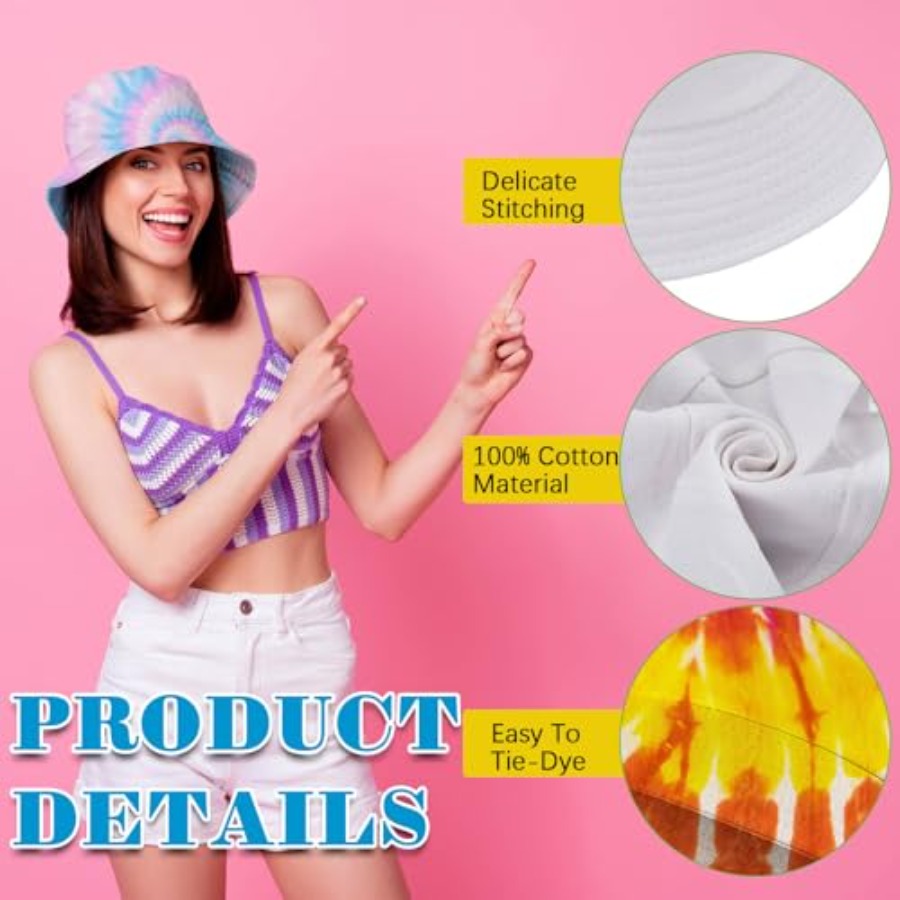 白い綿のバケットハット、タイダイ用の無地のサンハット、DIY - Bucket Hat Cotton のレビューと価格